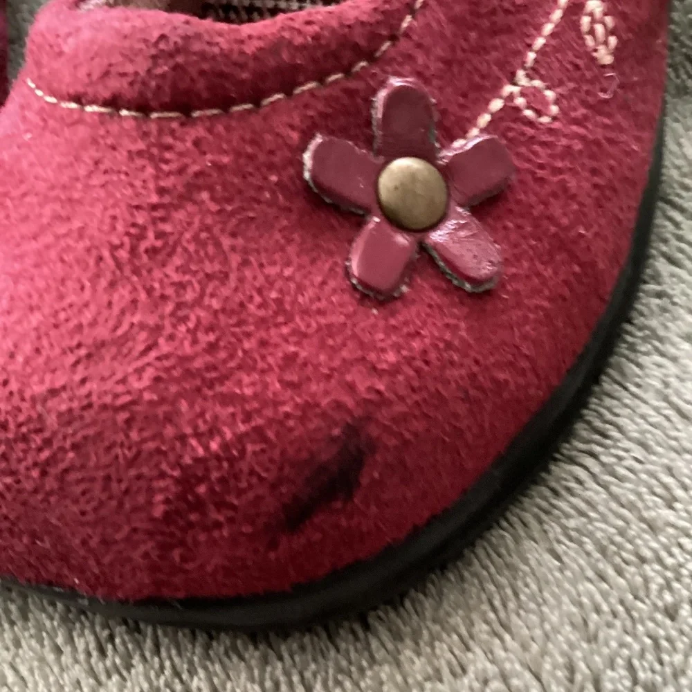 Baby Girl Maroon Red Dress Shoes Size 6.5 READ Flowers burgundy